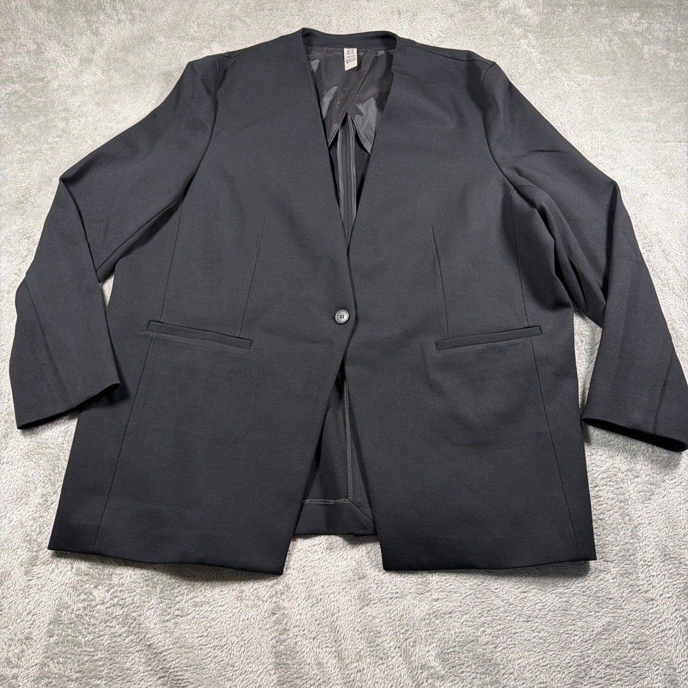 Spanx Blazer Women 1X Black Collarless Single Button Ponte